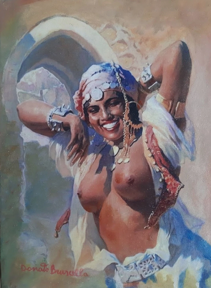 art-decoration-tableau-peinture-huile-toile-portrait orientelisme-femme-berbere-seins-nu