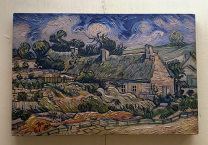 art-decoration-tableau-peinture-huile-toile-paysage-campagne-maison -d'après Van Gogh