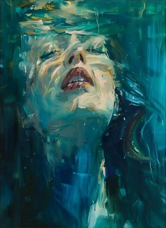 art-moderne-portrait-féminin-femme-eau-peinture-huile sur toile